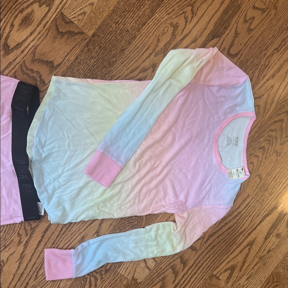 PINK Victoria's Secret Pastel Rainbow Long Sleeve Tee/lounge pants Set